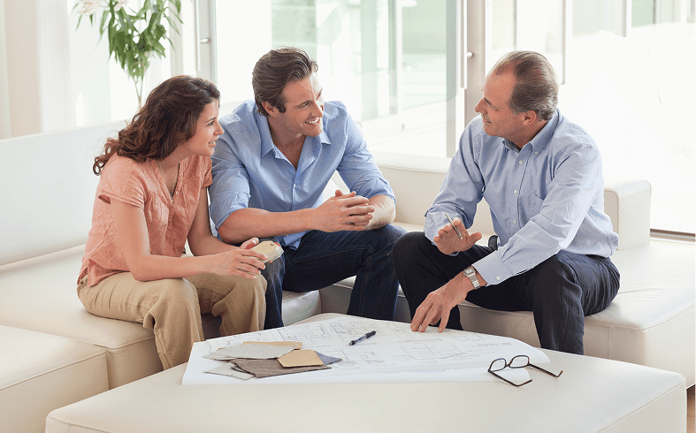 Group meeting with blueprints