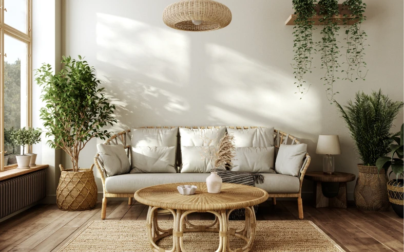 Stylish bohemian living space decor